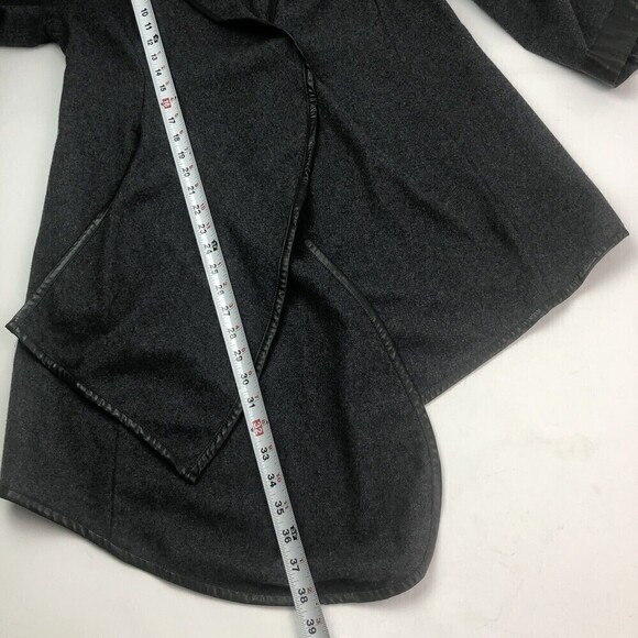 UMGEE leather trim wool Open Front Waterfall Asymmetrical Gray Jacket size M - Picture 8 of 10